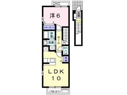 イースト・ベルA・B(1LDK/2階)の間取り写真