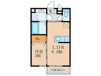 プログレスI A棟(1LDK/1階)の間取り写真