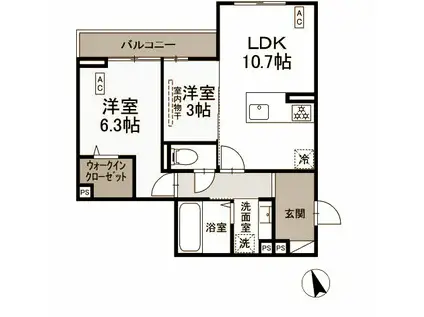 シェーンブルーメ横浜(2LDK/2階)の間取り写真