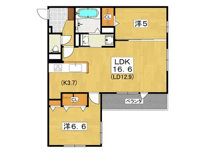 CLIVIA DEUX(2LDK/2階)の間取り写真