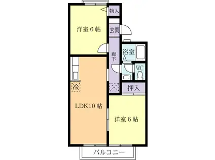 ビュークレストB(2LDK/2階)の間取り写真