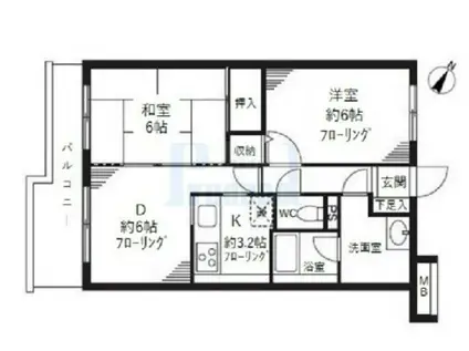 グランドゥール上石神井(3DK/2階)の間取り写真