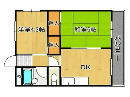 バンドーム大津和 犬猫可(2DK/1階)の間取り写真