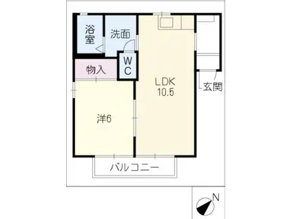 オークス・K A棟(1LDK/2階)の間取り写真