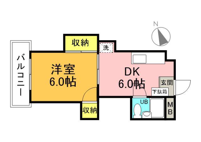 高本ビル(1DK/3階)の間取り写真