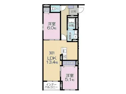 カサブランカ(2LDK/3階)の間取り写真