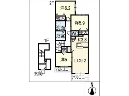 LA MAISON D I GREC(3LDK/2階)の間取り写真