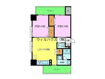 ハイツカトレア(2LDK/3階)の間取り写真