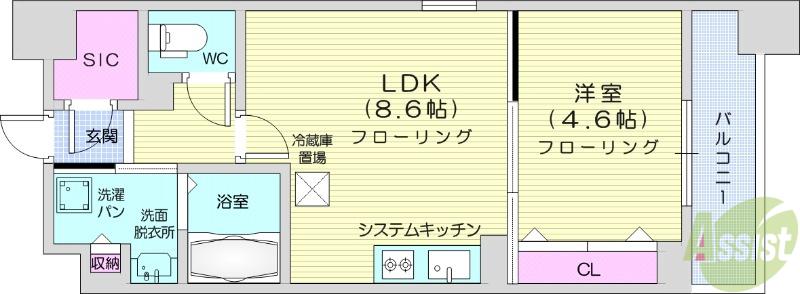 レジディア仙台北四番丁プレイス(1LDK/11階)の間取り写真