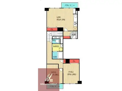 天保山第5コーポ1号棟(2LDK/3階)の間取り写真