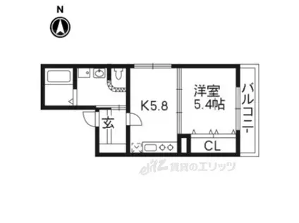 ブランネージュ二条城北(1K/1階)の間取り写真