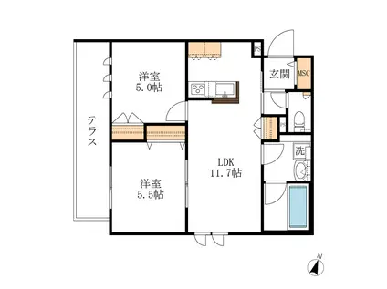 トライアド大崎(2LDK/1階)の間取り写真