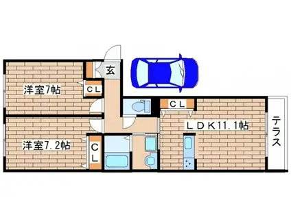 シャーメゾン茜(2LDK/1階)の間取り写真