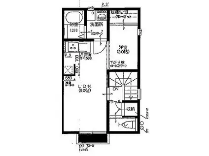 オーナーズ大津 B棟(1LDK/2階)の間取り写真