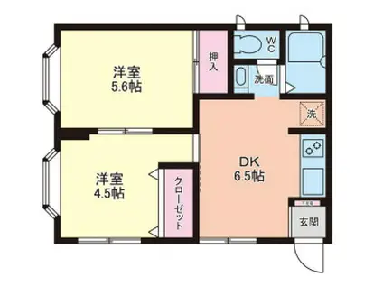 アリエス六甲III(2DK/1階)の間取り写真