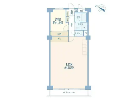 相模大野南台マンション(1LDK/3階)の間取り写真