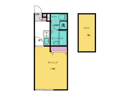 メインシティーガーデンメヌエット(1K/2階)の間取り写真