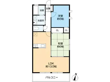 クレール甲東(2LDK/2階)の間取り写真