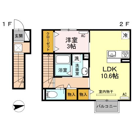 クレール石塚(1LDK/2階)の間取り写真