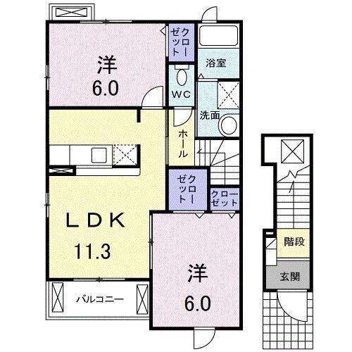 サンコリーヌ(2LDK/2階)の間取り写真