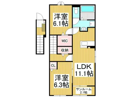 LUMIERE一ツ家 II(2LDK/2階)の間取り写真