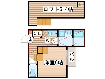 フォルテ長町(1K/2階)の間取り写真