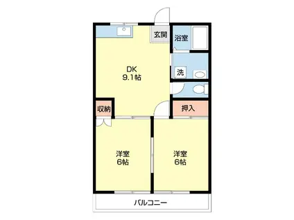 ファーストハイツ鳩塚(2DK/1階)の間取り写真