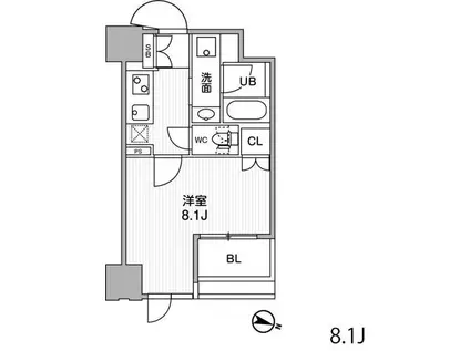 東神田テラスレジデンス(1K/6階)の間取り写真