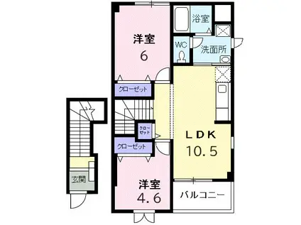 コンステラシオン 五十部町(2LDK/2階)の間取り写真