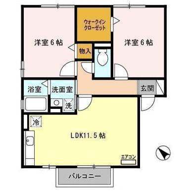 グランヴィラージュA(2LDK/2階)の間取り写真
