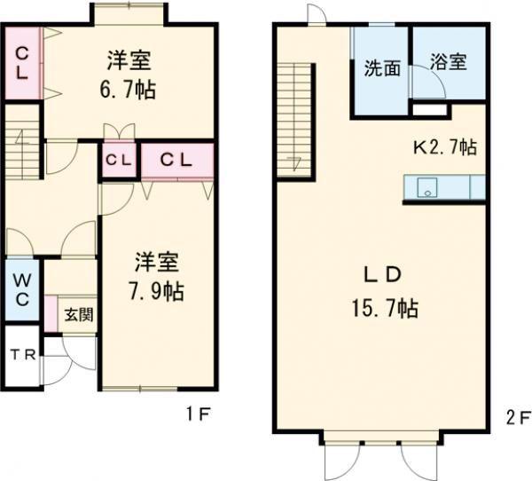 ルノンC(2LDK/1階)の間取り写真