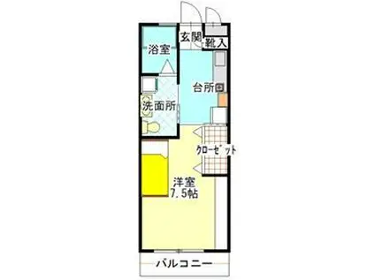 ゆたかガーデンテラス(1K/2階)の間取り写真