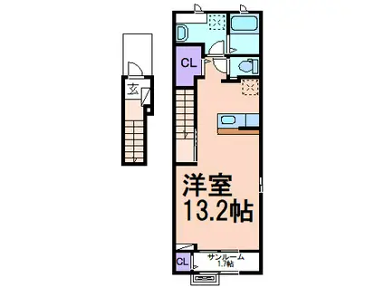 グリーン ハーモニー(ワンルーム/2階)の間取り写真