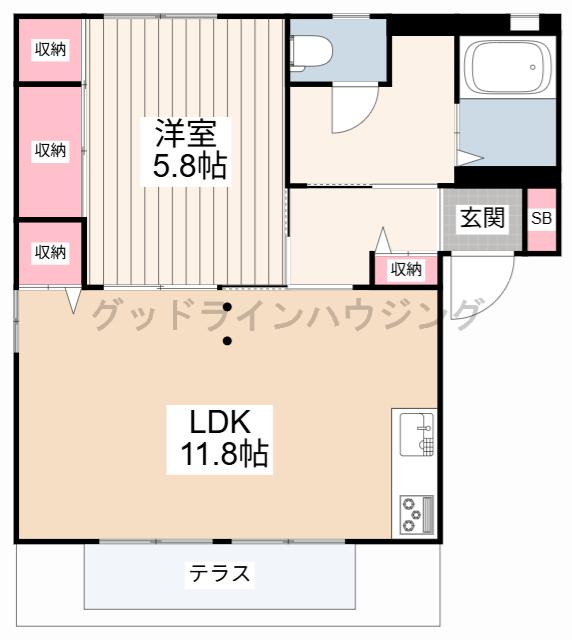 ラ・クレールA棟(1LDK/1階)の間取り写真