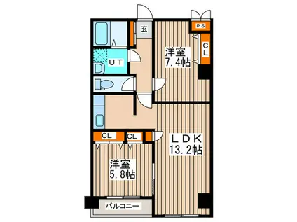 リベルティ山鼻(2LDK/1階)の間取り写真