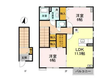 ローズコートA・B(2LDK/2階)の間取り写真