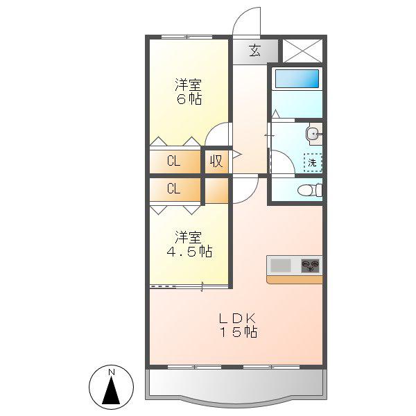 丸二サンハイツ(2LDK/3階)の間取り写真