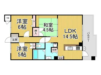 グランブルー宝塚Ⅱ(3LDK/4階)の間取り写真