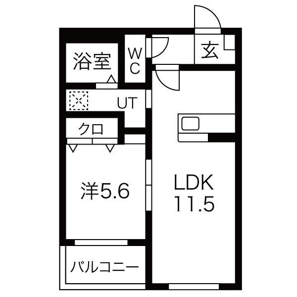 ハートフル21(1LDK/1階)の間取り写真