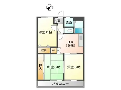 ア・ドリーム緑ヶ丘(3DK/2階)の間取り写真