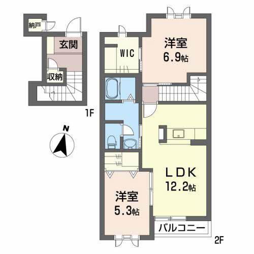 グリーンハウス A棟(2LDK/2階)の間取り写真
