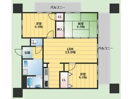 ボヌール千里中央(3LDK/3階)の間取り写真