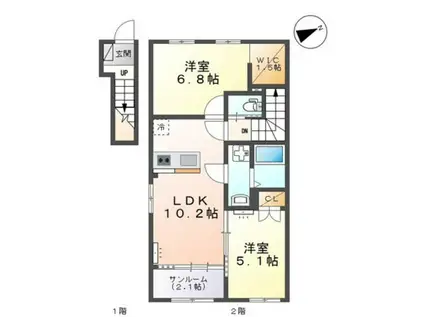 富山市掛尾町アパート(2LDK/2階)の間取り写真