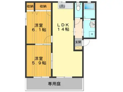 サンフォース弐番館(2LDK/1階)の間取り写真