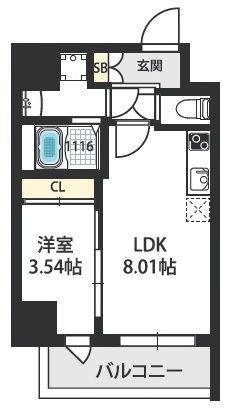 グランパシフィック東今里INNOVATION(1LDK/5階)の間取り写真