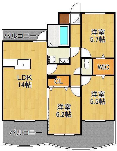ルート本城学研台(3LDK/3階)の間取り写真