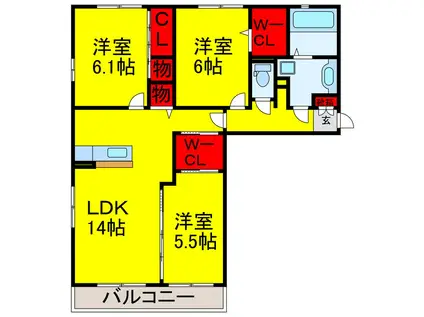 ルアナ姉崎(3LDK/2階)の間取り写真