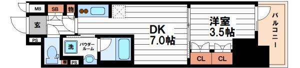K-COURT谷町四丁目(1DK/9階)の間取り写真