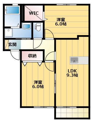 サンビレッジ D(2LDK/2階)の間取り写真