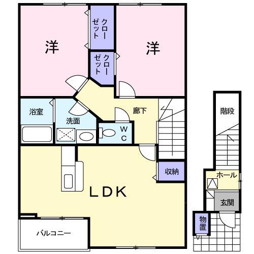 ソレアード・ヒル(2LDK/2階)の間取り写真